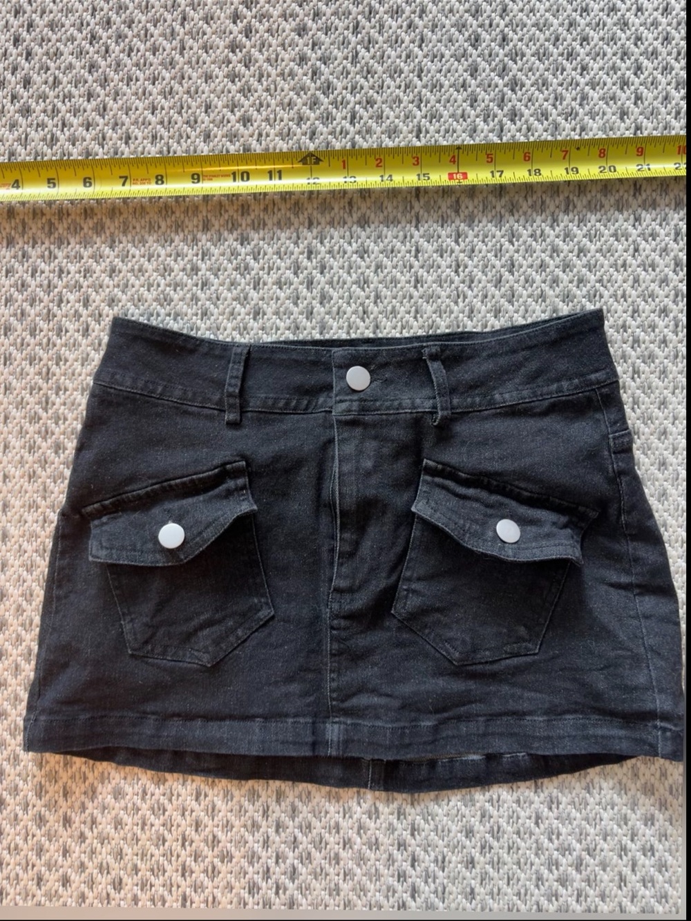 Windsor- Black Mini Skirt with Front Flap Pockets